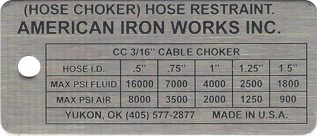 American Iron Works Cable Choker label